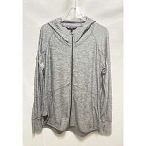 Athleta Relaxed Womens XL Gray Hooded Track Athletic Thumb Hole Pockets Jacket